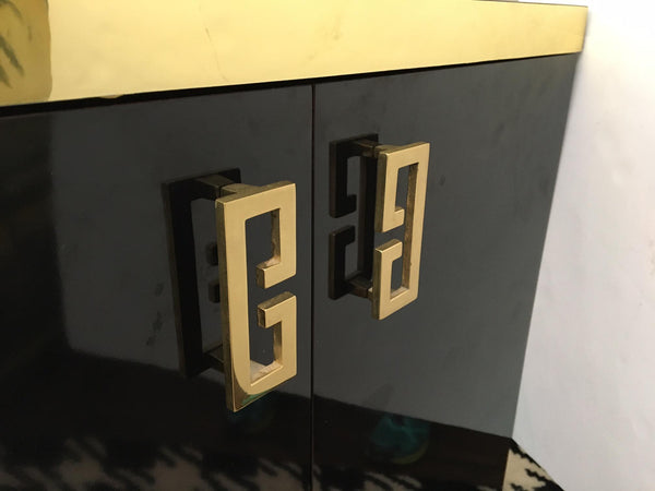 Mid Century Black Lacquer and Brass Asian Credenza hardware