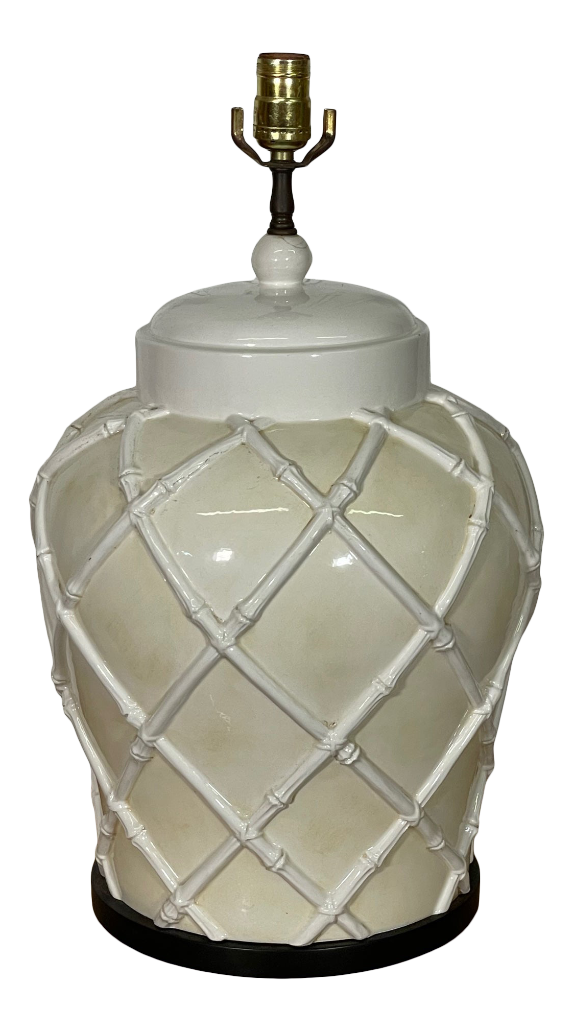 Mid Century Faux Bamboo Ceramic Ginger Jar Table Lamp
