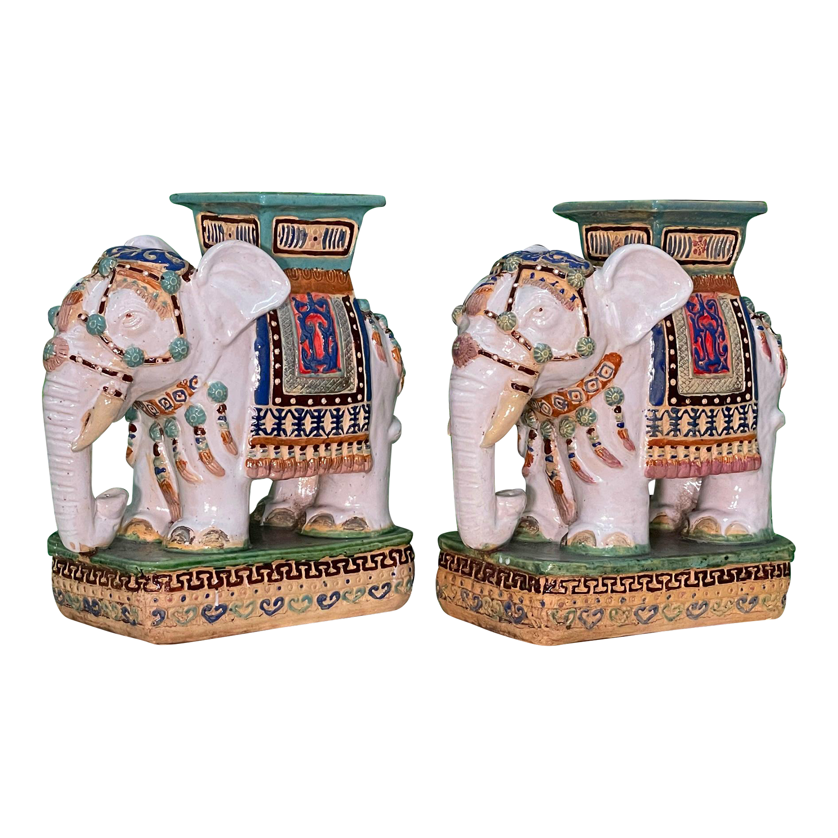 Mid-Century Glazed Terracotta Elephant Stools, a Pair