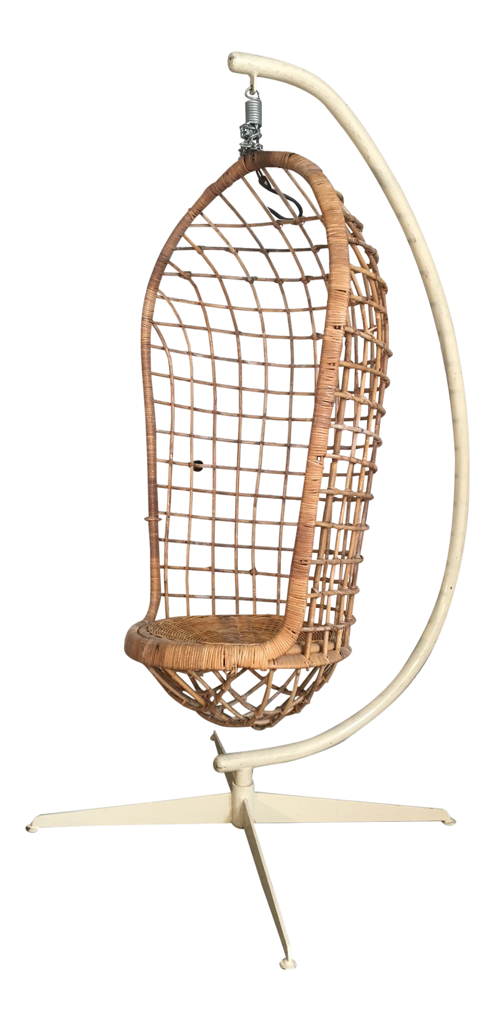 Mid Century Rattan Hanging Pod Chair With Stand