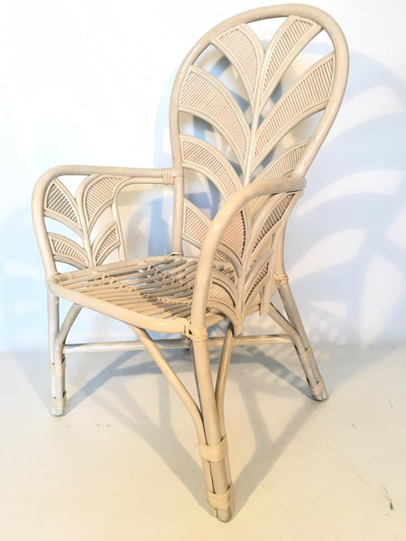 Mid Century Rattan Palm Tree Fan Back Chairs side view