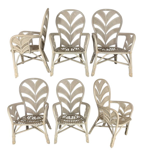 Mid Century Rattan Palm Tree Fan Back Chairs