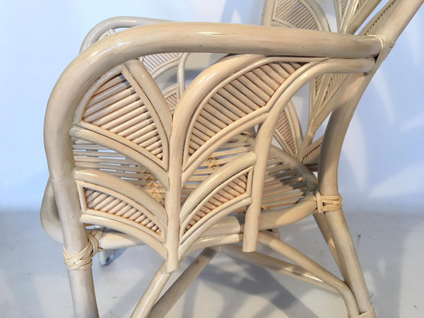 Mid Century Rattan Palm Tree Fan Back Chairs
