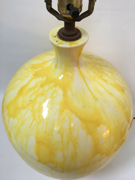 Mid-Century Yellow Drip Glaze Bulbous Table Lamp