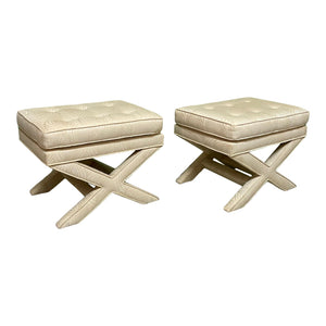 Midcentury Billy Baldwin Style X-Form Upholstered Benches, a Pair