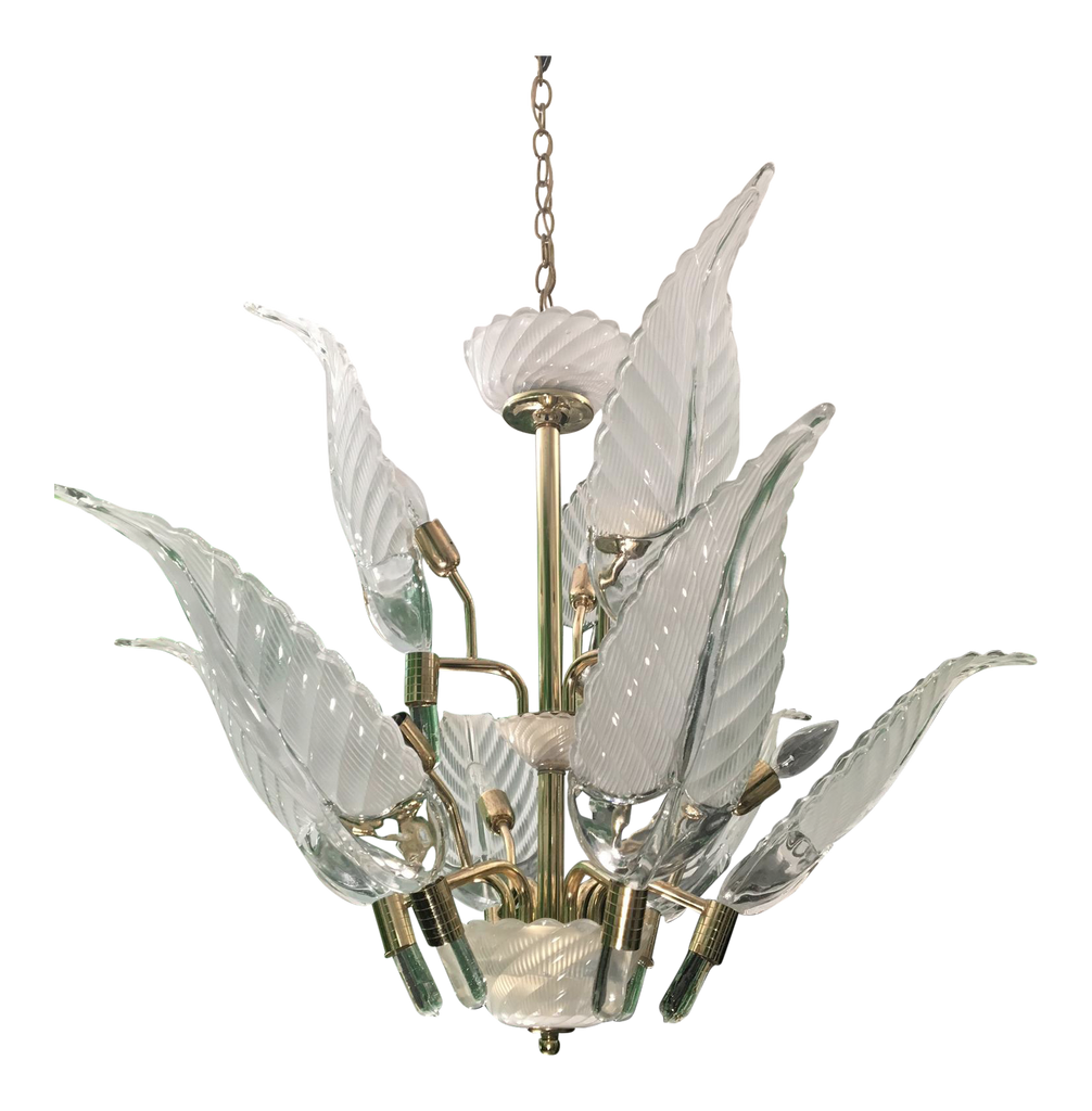 Murano Glass Palm Leaf Brass Chandelier