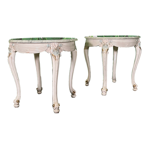 Neoclassic Marble Top End Tables, a Pair