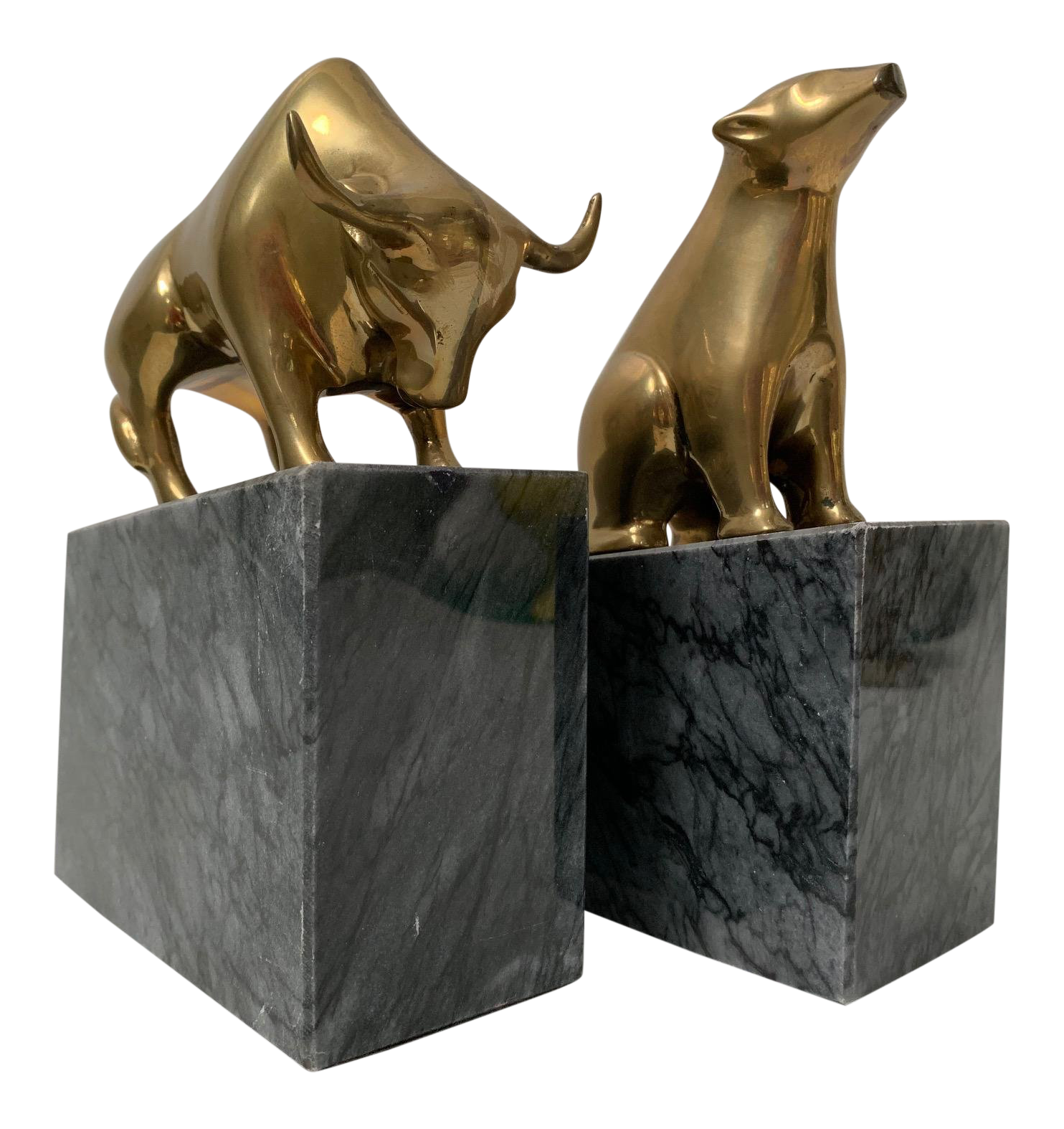 Pair of Brass Bear and Bull Bookends