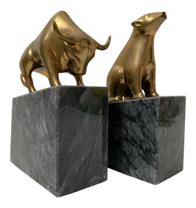 Pair of Brass Bear and Bull Bookends