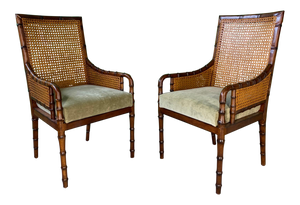 Pair of Cane Back Faux Bamboo Arm Chairs by Palecek