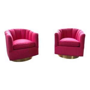 Pair of Channel Tufted Swivel Club Chairs in the Manner of Milo Baughman