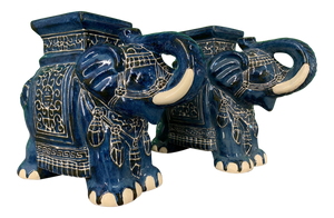 Pair of Chinese Elephant Glazed Ceramic Garden Stools