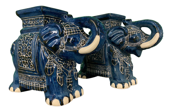 Pair of Chinese Elephant Glazed Ceramic Garden Stools