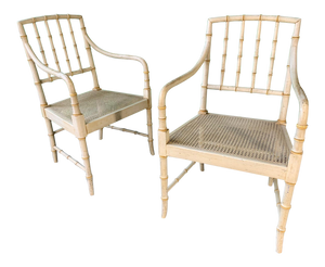 Pair of Faux Bamboo Cane Seat Arm Chairs