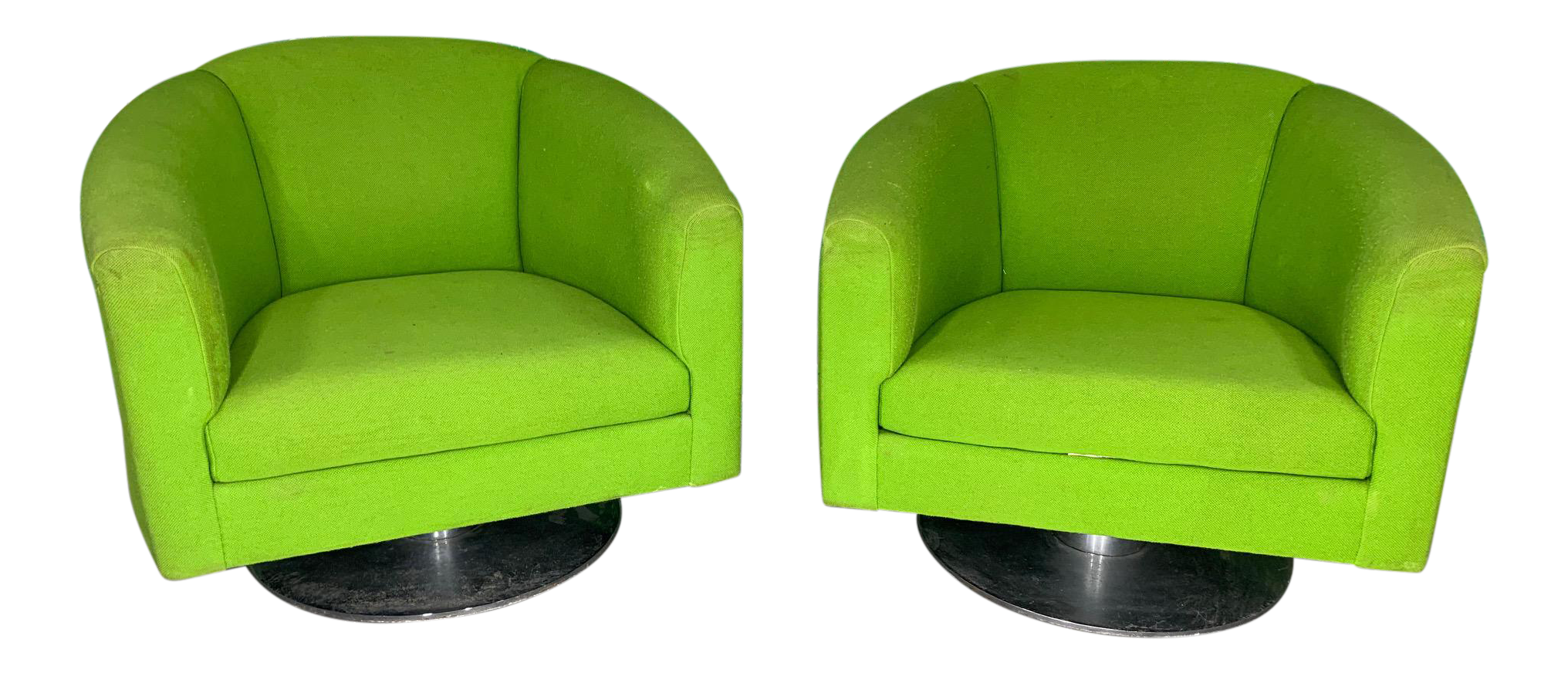 Pair of Green Upholstered Club Chairs in the Manner of Milo Baughman