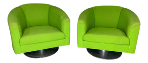 Pair of Green Upholstered Club Chairs in the Manner of Milo Baughman