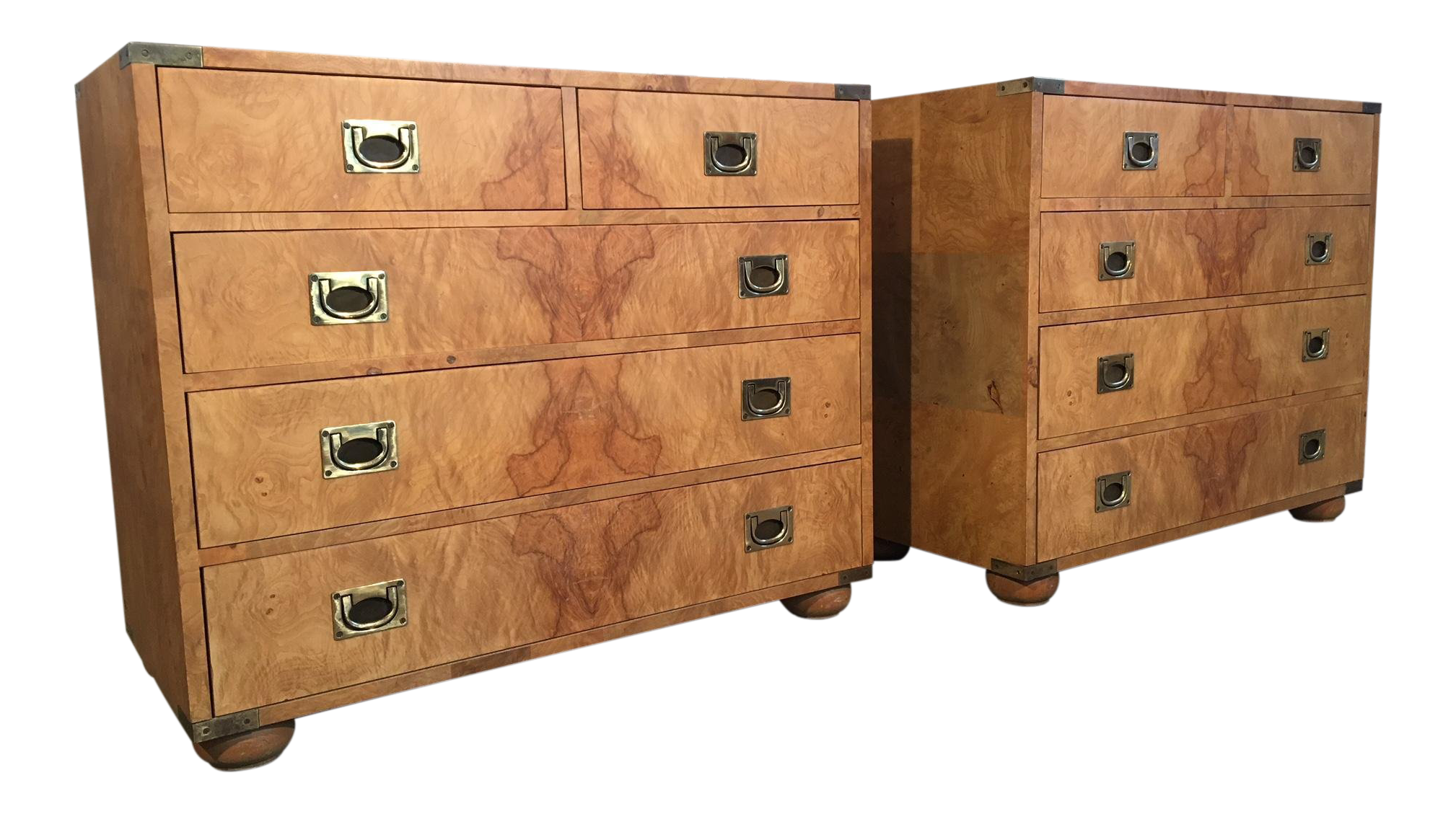 Pair of Henredon Burl Wood Campaign Dressers