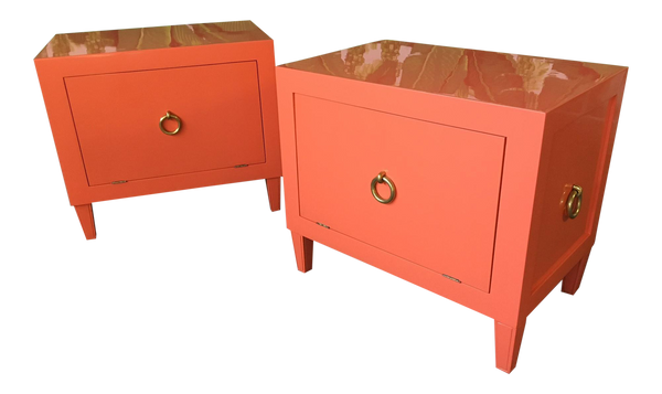 Pair of Hollywood Regency Lacquered Nightstands