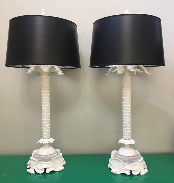 Pair of Large Dorothy Draper Style Sculptural Palm Tree Table Lamps