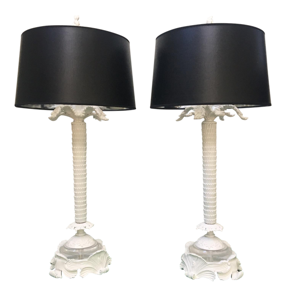 Dorothy Draper Style Sculptural Palm Tree Table Lamps