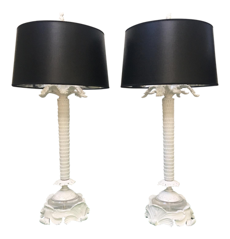 Dorothy Draper Style Sculptural Palm Tree Table Lamps
