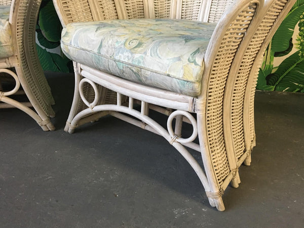 Pair of Rattan Wicker Peacock Fan Back Armchairs