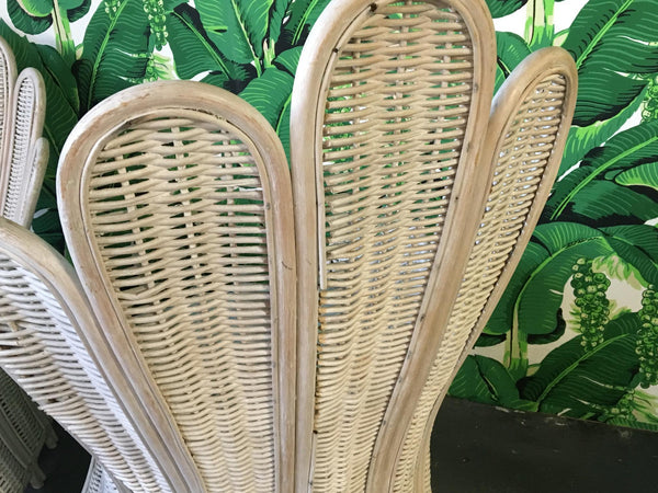 Pair of Rattan Wicker Peacock Fan Back Armchairs