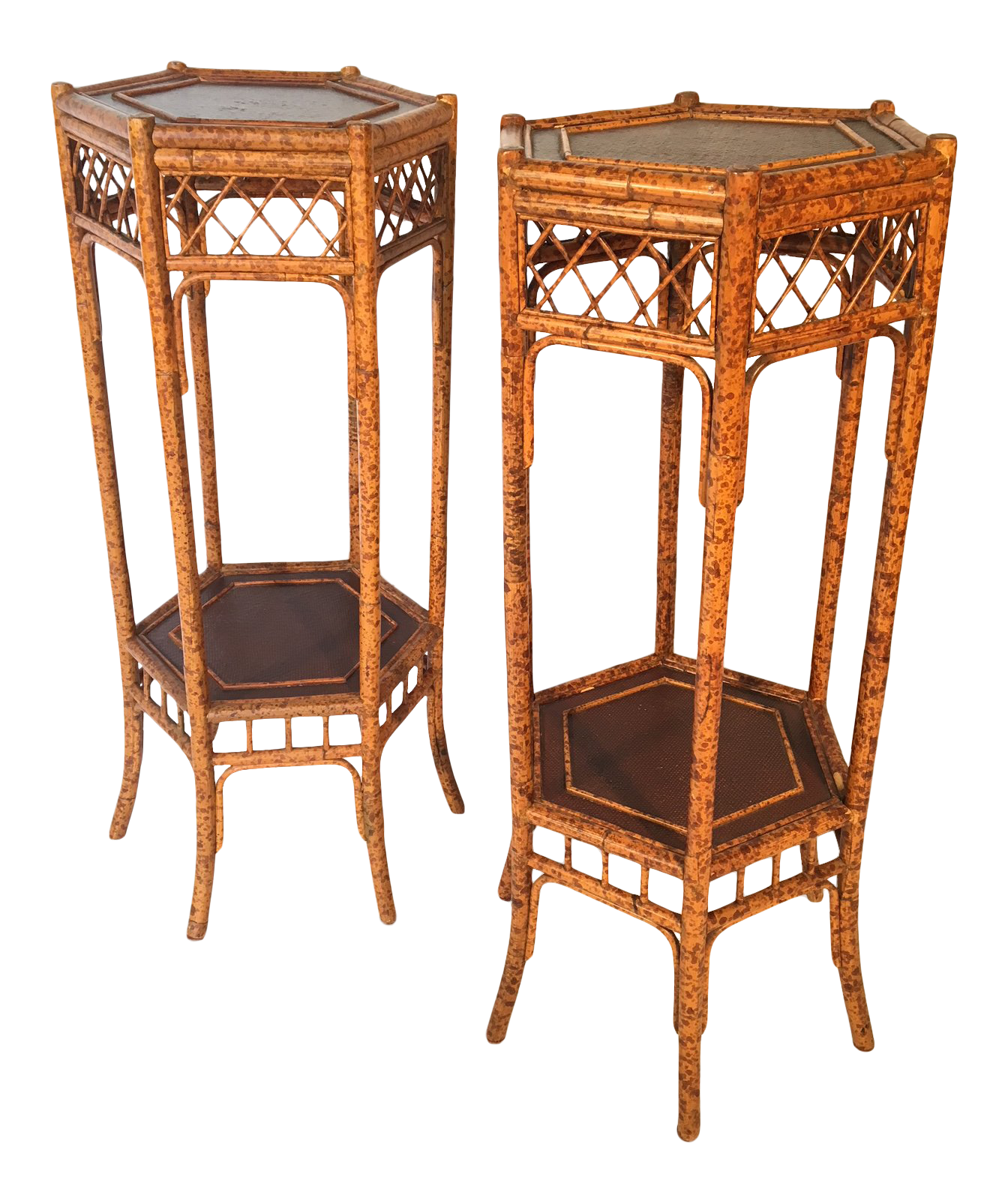 Pair of Spotted Bamboo Plant Stands