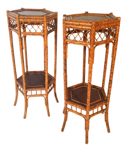 Pair of Spotted Bamboo Plant Stands