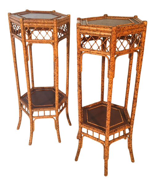 Pair of Spotted Bamboo Plant Stands
