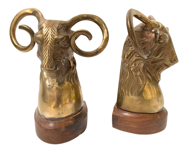 Pair of Vintage Brass Rams Head Bookends