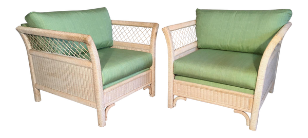 Pair of Wicker Tuxedo Chairs by Henry Link for Lexington