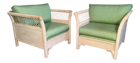 Pair of Wicker Tuxedo Chairs by Henry Link for Lexington