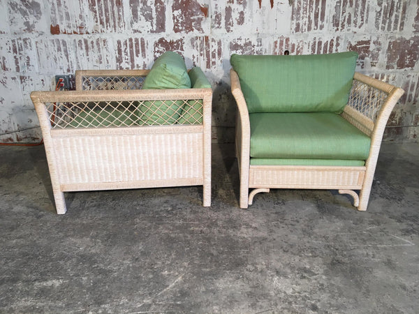 Pair of Wicker Tuxedo Chairs by Henry Link for Lexington side view