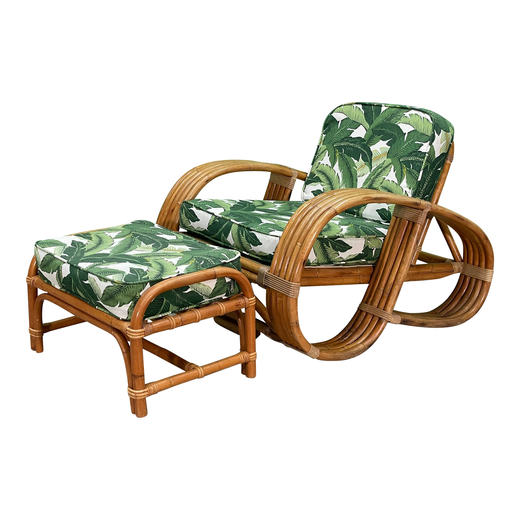 Paul Frankl Style 5-Strand Lounge Chair and Ottoman