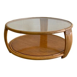 Paul Frankl Style Rattan Round Coffee Table
