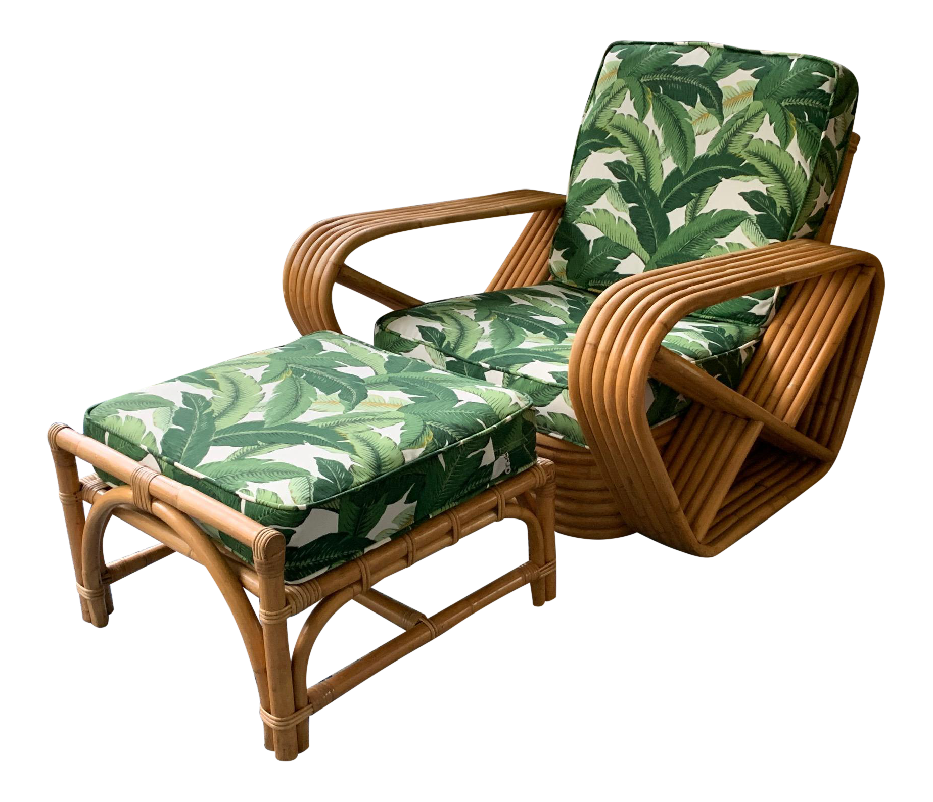 Paul Frankl Style Six Strand Square Pretzel Lounge Chair and Ottoman