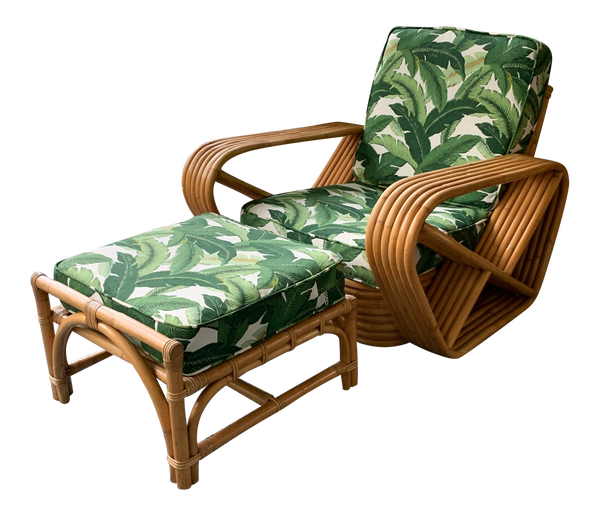 Paul Frankl Style Six Strand Square Pretzel Lounge Chair and Ottoman