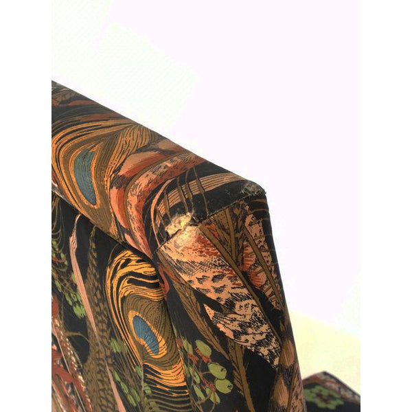 Set of 8 Peacock Print Upholstered Dining Chairs After Milo Baughman