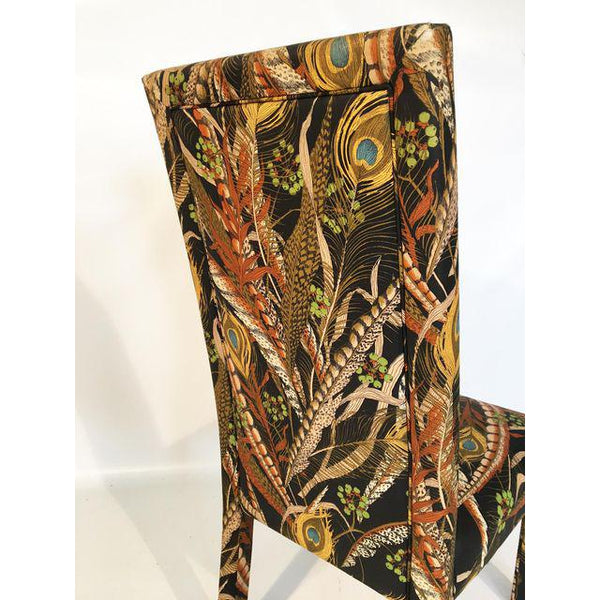 Set of 8 Peacock Print Upholstered Dining Chairs After Milo Baughman