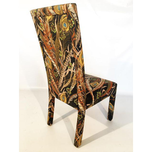 Set of 8 Peacock Print Upholstered Dining Chairs After Milo Baughman