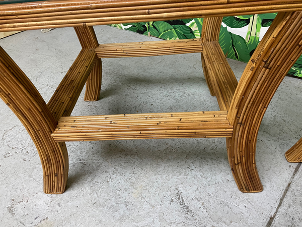 Pencil Reed Rattan and Glass End/Side Tables, a Pair