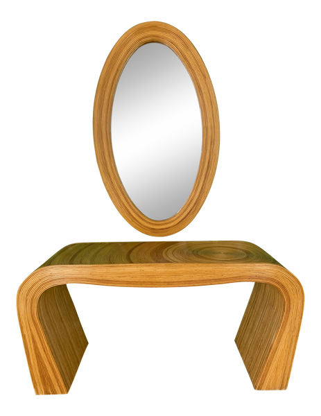 Pencil Reed Rattan Console Table and MIrror After Gabriella Crespi