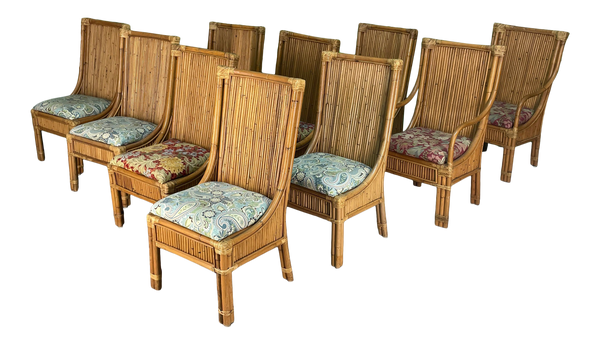 Pencil Reed Rattan High Back Dining Chairs, Set of 10