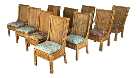 Pencil Reed Rattan High Back Dining Chairs, Set of 10