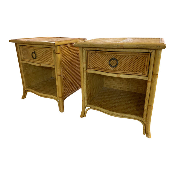 Pencil Reed Rattan Nightstands in the Manner of Gabriella Crespi