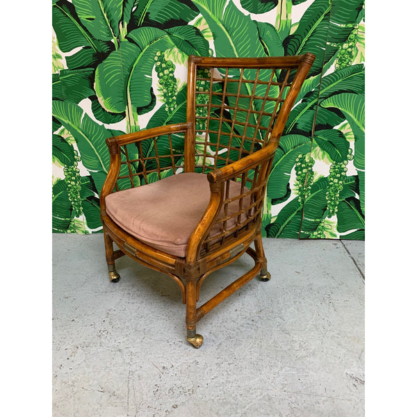 Rattan and Brass Dining Chairs, Set of 4 side view