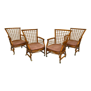 Rattan and Brass Dining Chairs, Set of 4