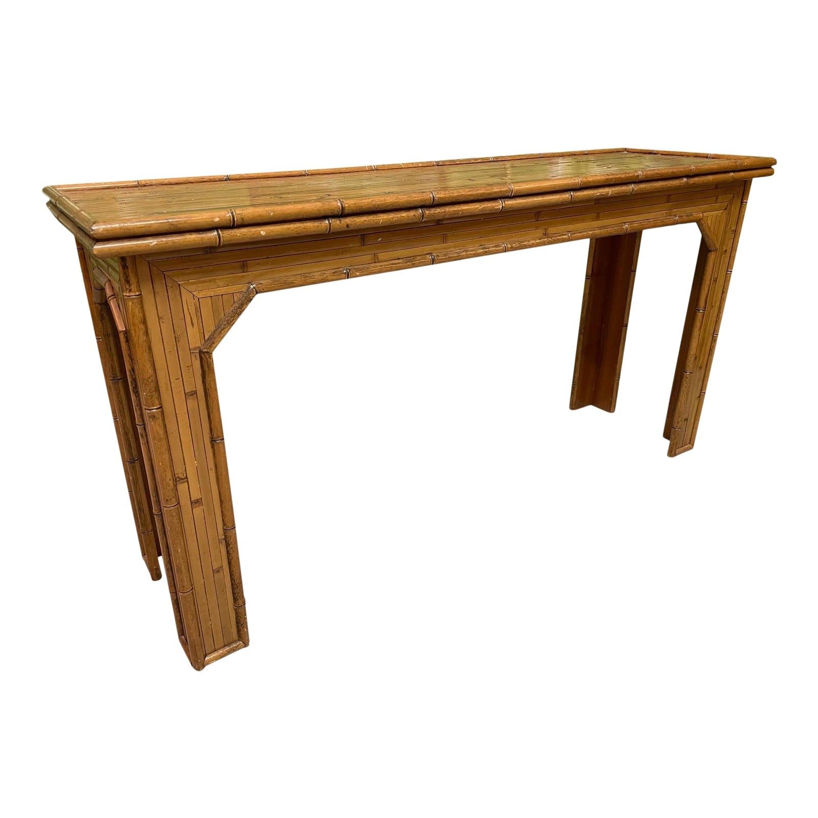 Rattan and Faux Bamboo Console Table