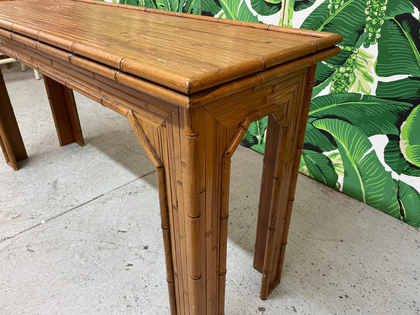 Rattan and Faux Bamboo Console Table